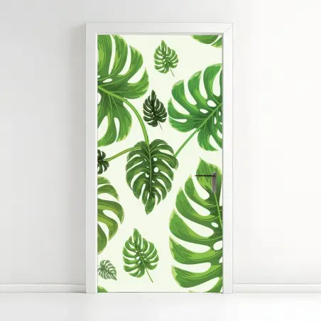 Sticker pour porte motif tropical de feuilles de monstera – Wallnifity®
