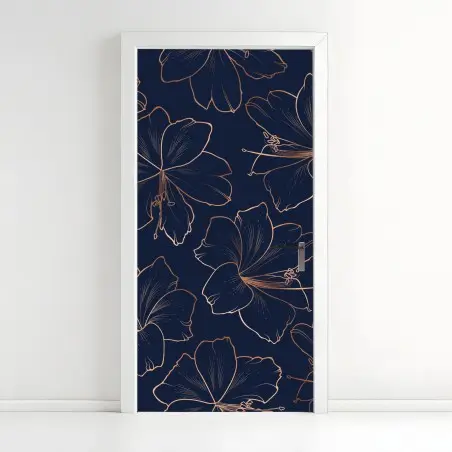 Sticker pour porte fleurs dorées sur fond bleu marine – Wallnifity®