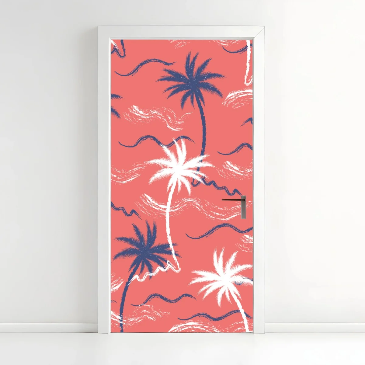 Sticker pour porte motif tropical palmiers sur fond corail – Wallnifity® Sticker pour porte motif tropical palmiers sur fond corail – Wallnifity®