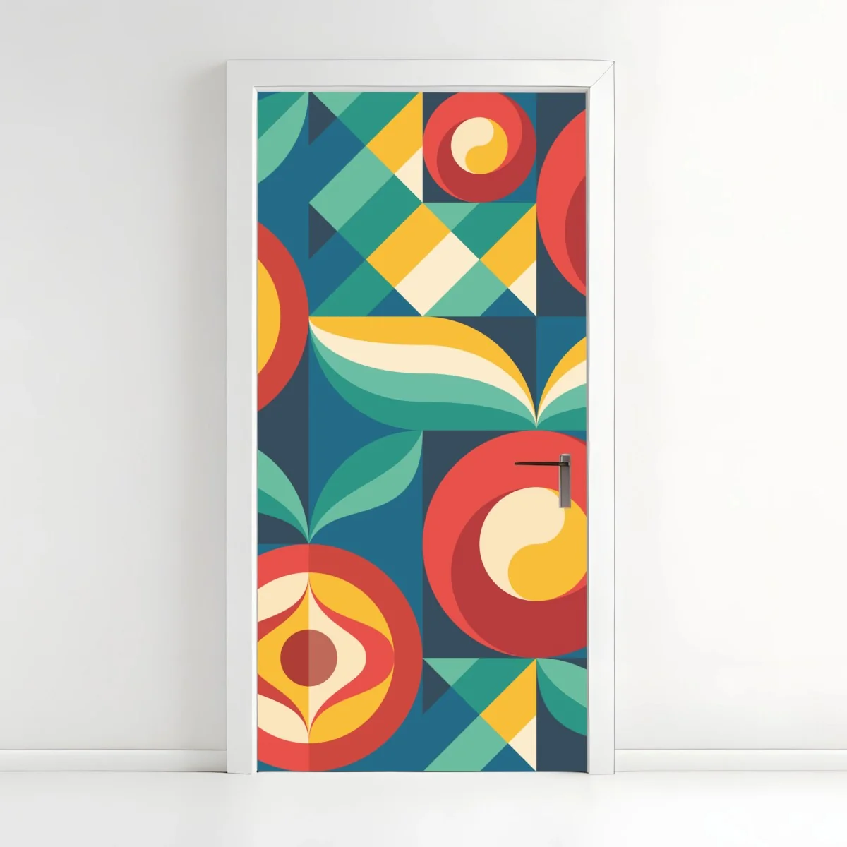 Sticker pour porte motif floral géométrique rétro aux couleurs vives – Wallnifity® Sticker pour porte motif floral géométrique rétro aux couleurs vives – Wallnifity®