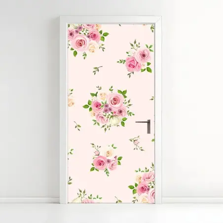 Sticker pour porte motif floral romantique aux roses pastel – Wallnifity®