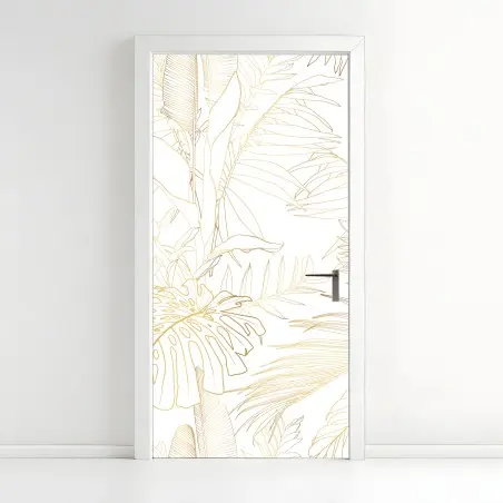 Sticker pour porte motif botanique doré de feuilles tropicales – Wallnifity®