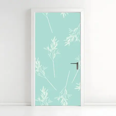 Sticker pour porte motif herbes délicates sur fond menthe – Wallnifity®