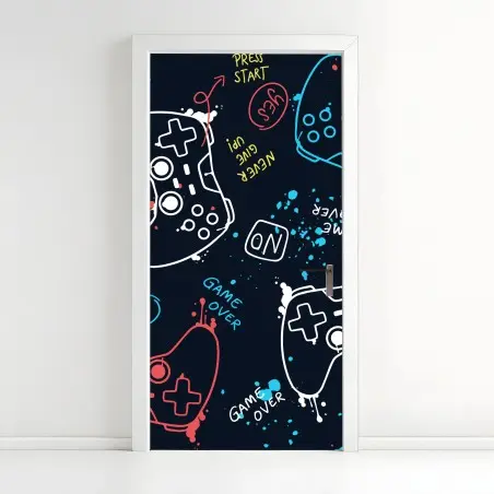 Sticker pour porte motif manettes gamer néon et éclaboussures – Wallnifity®