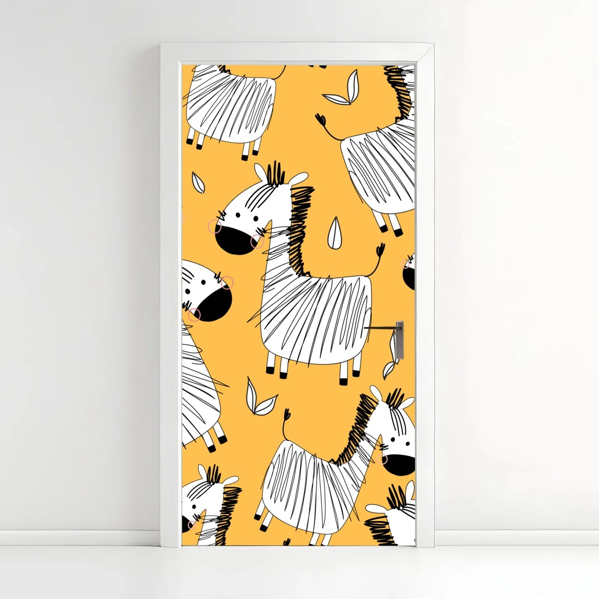 Sticker pour porte motif zèbres joyeux sur fond jaune – Wallnifity® Sticker pour porte motif zèbres joyeux sur fond jaune – Wallnifity®