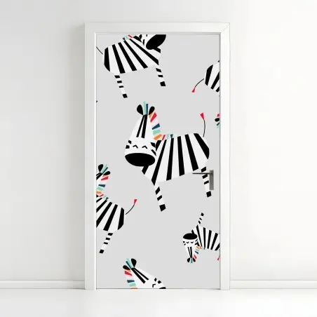 Sticker pour porte zèbres graphiques à la crinière colorée – Wallnifity®