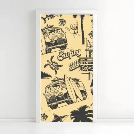 Sticker pour porte motif surf tropical rétro – Wallnifity®
