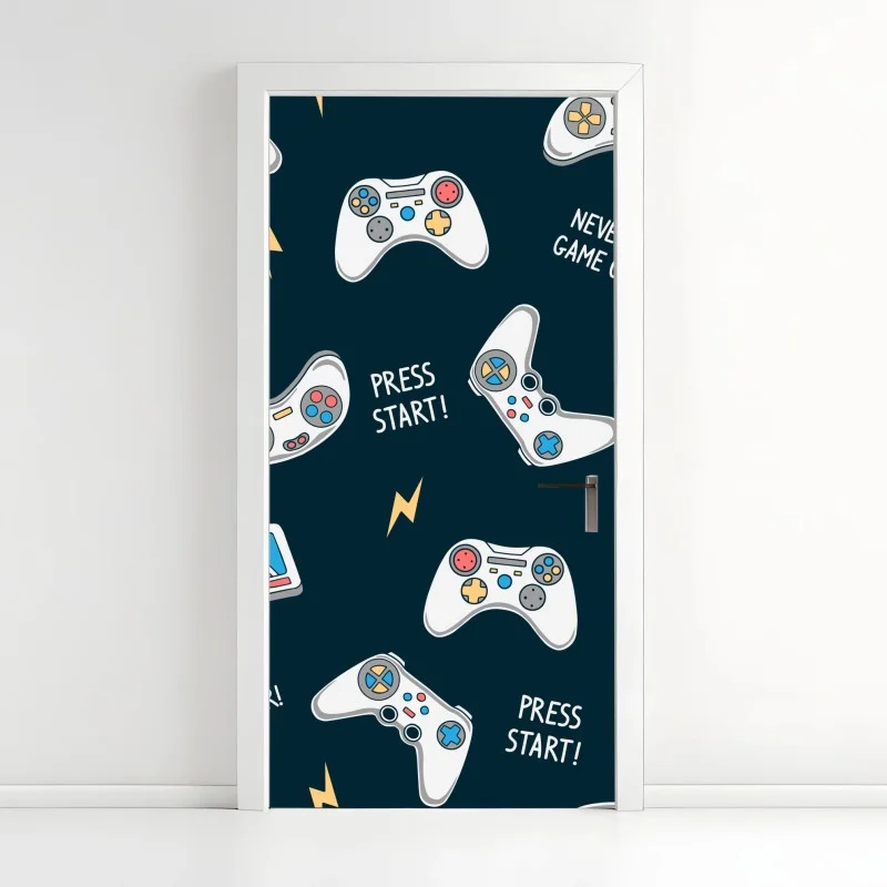 Sticker pour porte motif manettes de jeux vidéo rétro et slogans ludiques – Wallnifity® Sticker pour porte motif manettes de jeux vidéo rétro et slogans ludiques – Wallnifity®