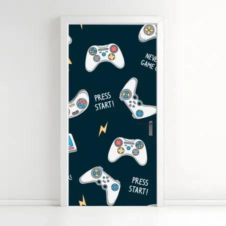 Sticker pour porte motif manettes de jeux vidéo rétro et slogans ludiques – Wallnifity®