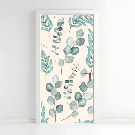 Sticker pour porte motif botanique eucalyptus bleu et vert – Wallnifity®