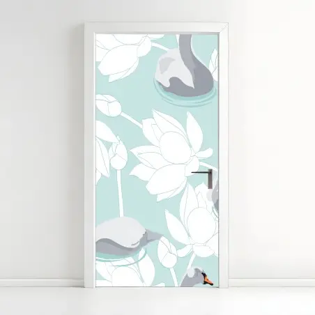Sticker pour porte douceur de cygnes sur fond pastel – Wallnifity®