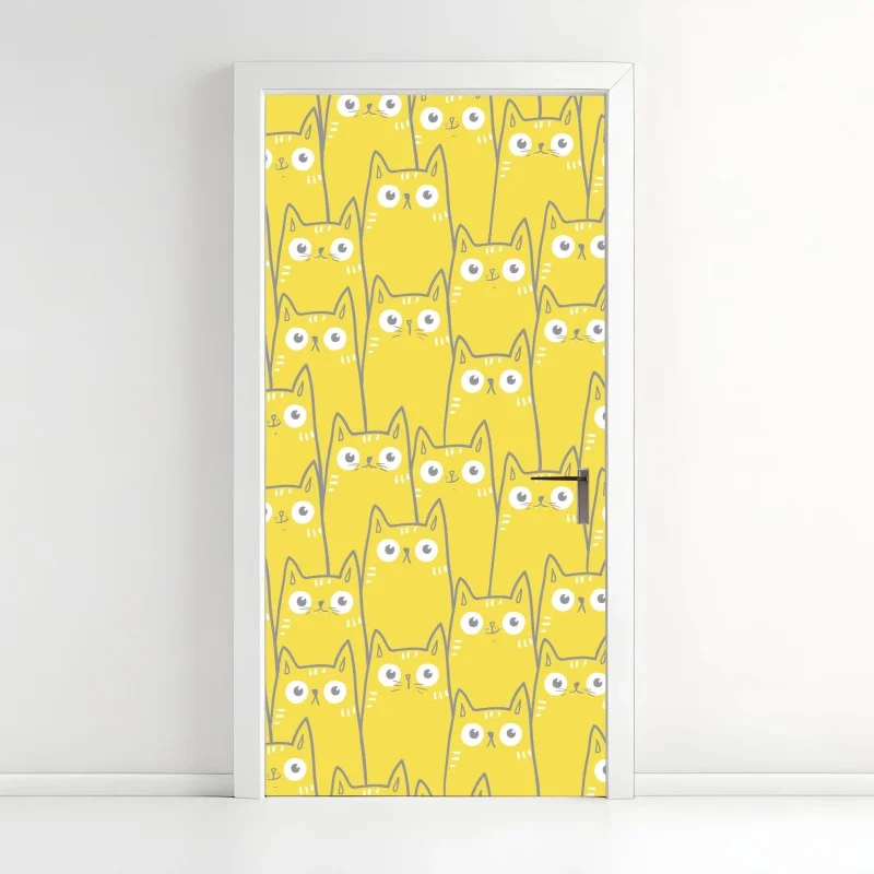 Sticker pour porte motif chats jaunes mignons et graphiques – Wallnifity®