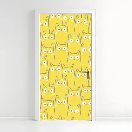 Sticker pour porte motif chats jaunes mignons et graphiques – Wallnifity®