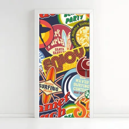 Sticker pour porte collage surf rétro coloré – Wallnifity®