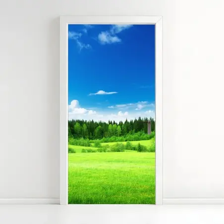 Sticker pour porte prairie printanière au bord de la forêt – Wallnifity®