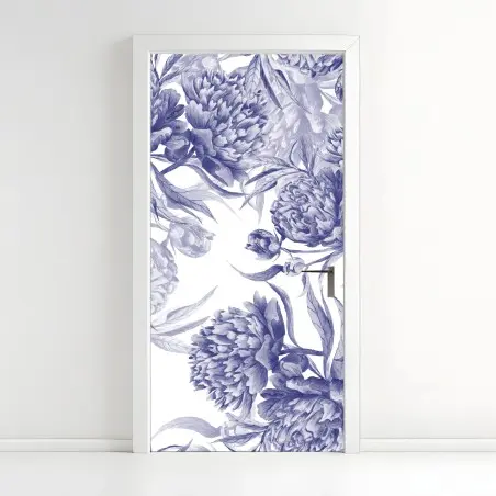 Sticker pour porte composition de pivoines bleues – Wallnifity®