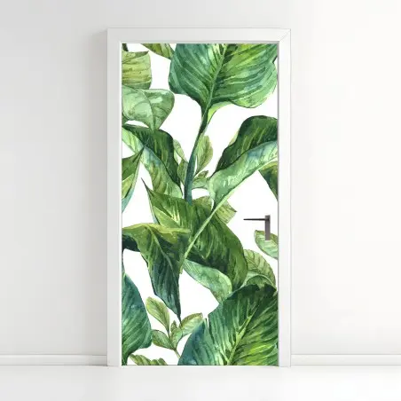Sticker pour porte motif de feuilles tropicales en aquarelle – Wallnifity®