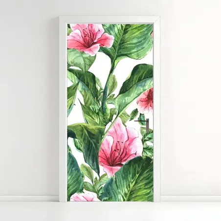 Sticker pour porte motif floral tropical en aquarelle – Wallnifity®