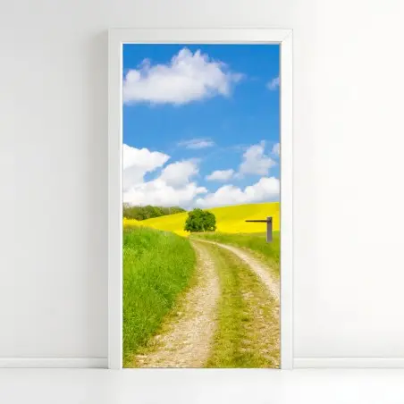 Sticker pour porte chemin champêtre et champs de colza – Wallnifity®