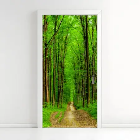 Sticker pour porte forêt printanière au sentier lumineux – Wallnifity®
