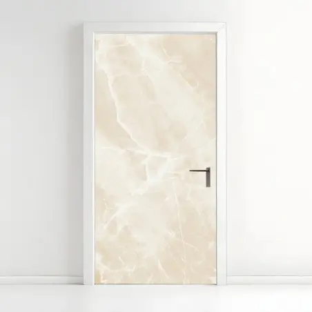Sticker pour porte marbre beige élégant aux veinures blanches – Wallnifity®