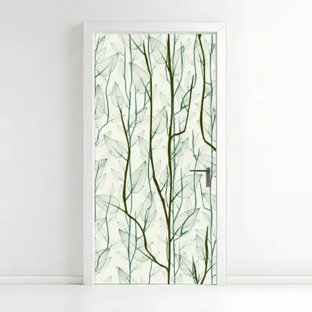 Sticker pour porte motif délicat de branches et feuilles translucides – Wallnifity®