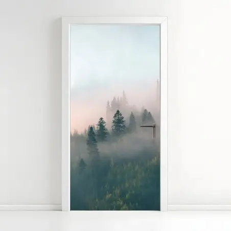 Sticker pour porte brume matinale en forêt – Wallnifity®