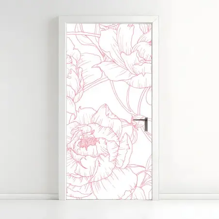 Sticker pour porte pivoines délicates aux contours roses – Wallnifity®