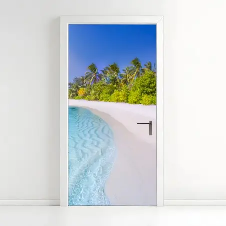 Sticker pour porte rêve tropical sur plage de sable blanc – Wallnifity®