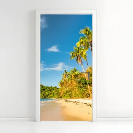 Sticker pour porte paradis tropical au coucher de soleil doré – Wallnifity®
