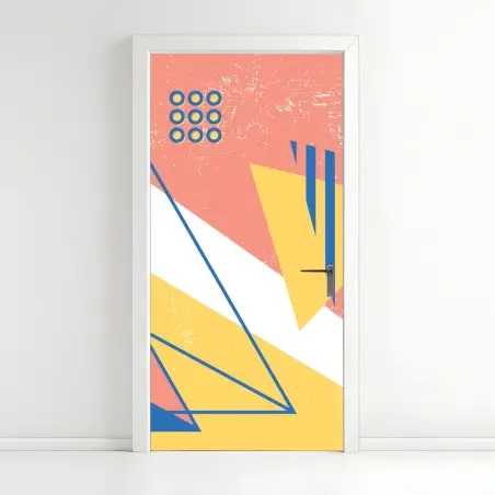 Sticker pour porte composition géométrique rétro aux couleurs pastel – Wallnifity®