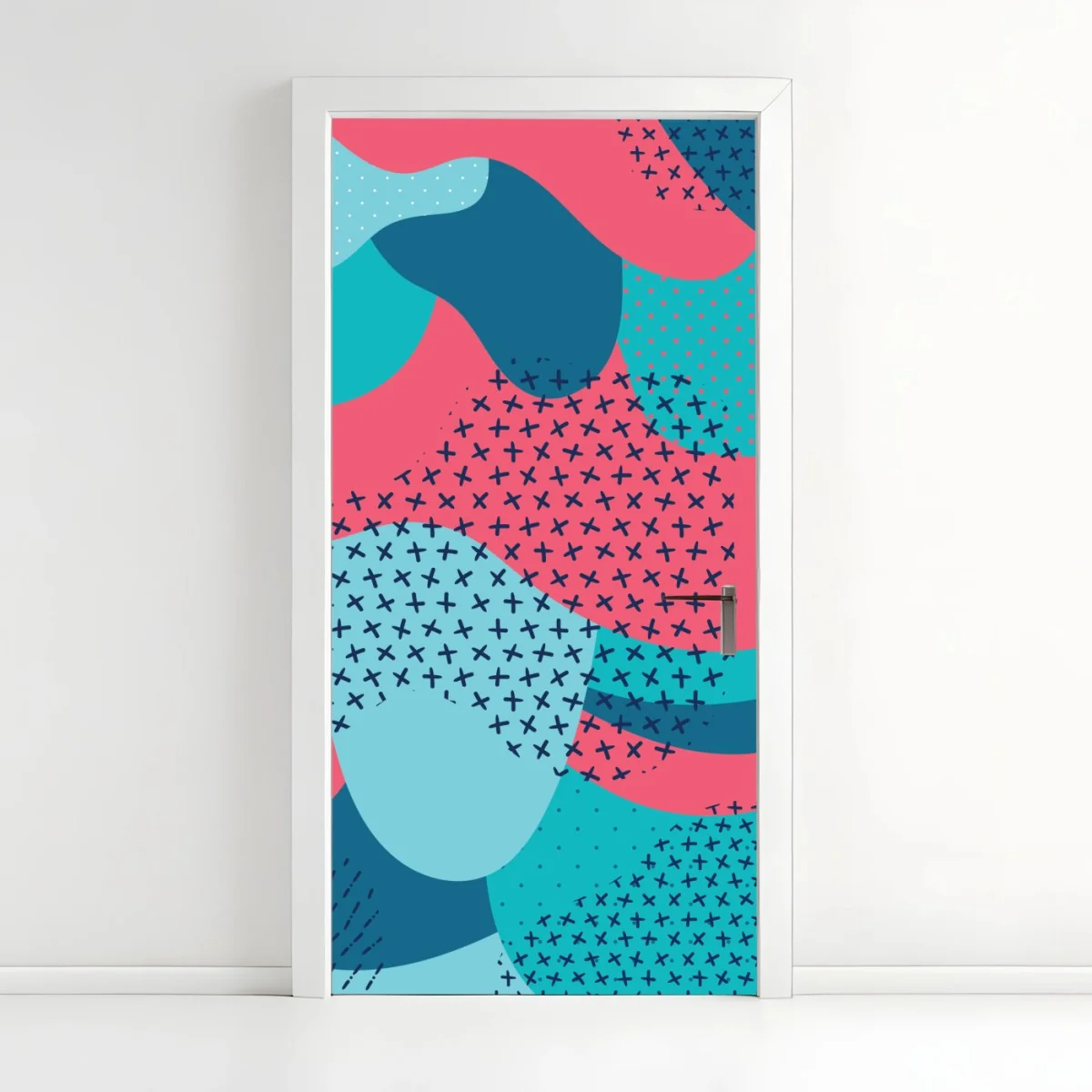 Sticker pour porte motif abstrait turquoise et rose aux formes organiques – Wallnifity® Sticker pour porte motif abstrait turquoise et rose aux formes organiques – Wallnifity®