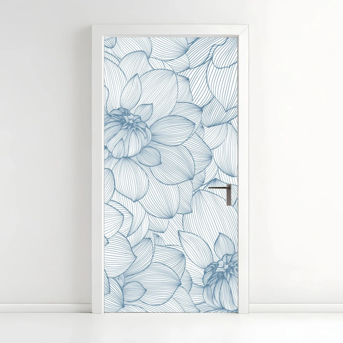 Sticker pour porte motif floral linéaire bleu élégant – Wallnifity® Sticker pour porte motif floral linéaire bleu élégant – Wallnifity®