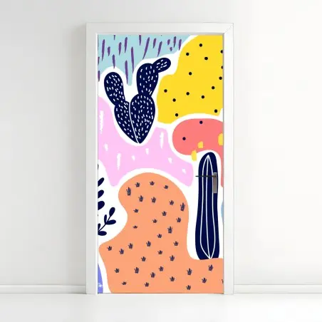 Sticker pour porte composition botanique colorée aux formes organiques – Wallnifity®