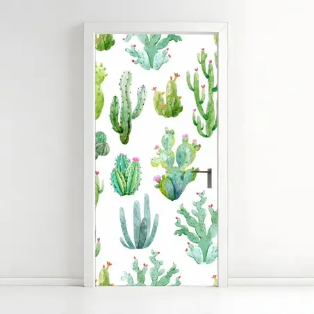 Sticker pour porte motif de cactus aquarelle – Wallnifity®