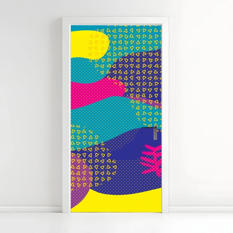 Sticker pour porte composition abstraite colorée à motifs tropicaux – Wallnifity®