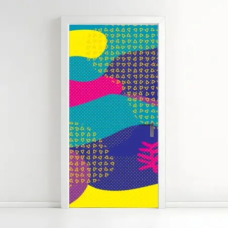 Sticker pour porte composition abstraite colorée à motifs tropicaux – Wallnifity®