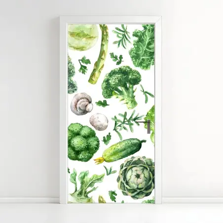 Sticker pour porte motif légumes verts en aquarelle – Wallnifity®