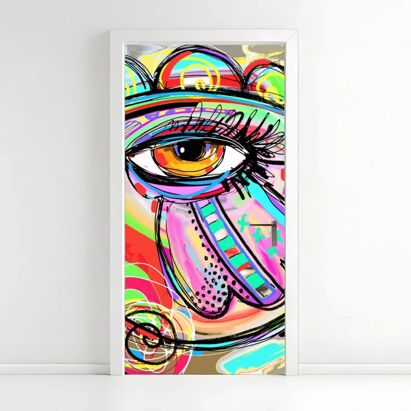 Sticker pour porte regard pop-art multicolore et abstrait – Wallnifity®