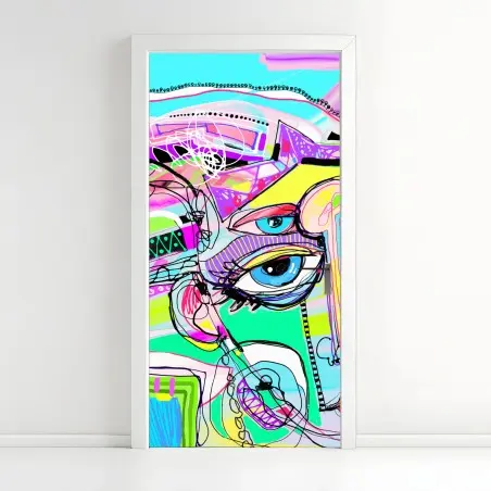 Sticker pour porte portrait abstrait multicolore pour intérieur – Wallnifity®