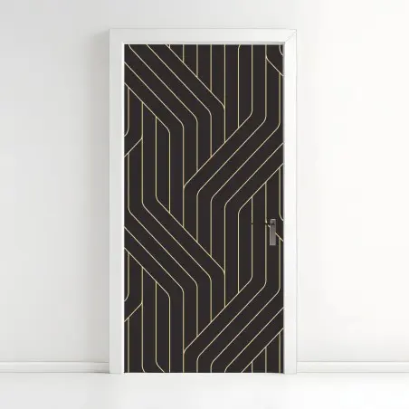 Sticker pour porte motif géométrique art déco noir et or – Wallnifity®
