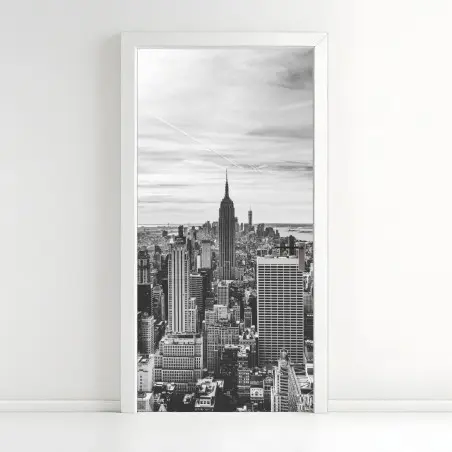 Sticker pour porte panorama urbain de New York en noir et blanc – Wallnifity®