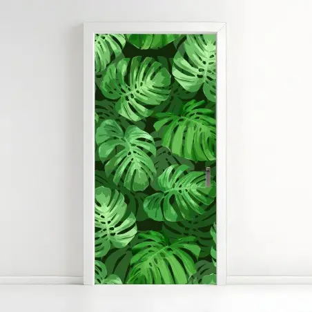Sticker pour porte motif tropical de feuilles de monstera – Wallnifity®