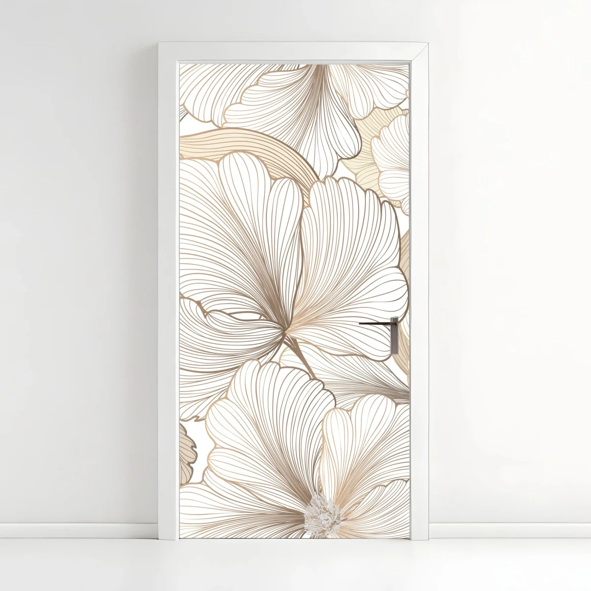 Sticker pour porte motif floral délicat en tons beiges et lignes fines – Wallnifity® Sticker pour porte motif floral délicat en tons beiges et lignes fines – Wallnifity®