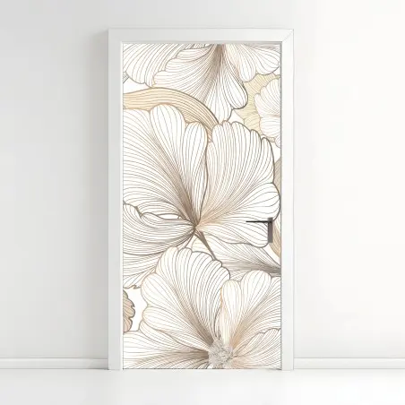 Sticker pour porte motif floral délicat en tons beiges et lignes fines – Wallnifity®