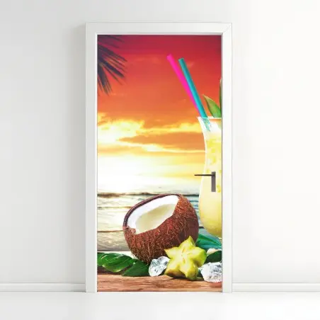 Sticker pour porte cocktail tropical au coucher de soleil – Wallnifity®