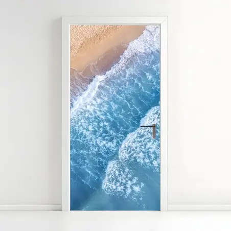 Sticker pour porte plage et vagues vues du ciel – Wallnifity®