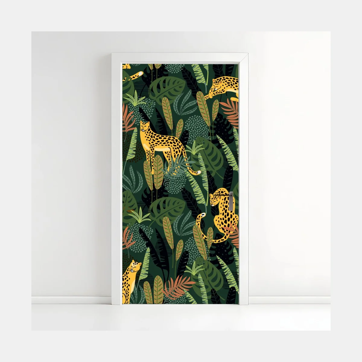 Sticker pour porte motif jungle aux léopards dorés – Wallnifity® Sticker pour porte motif jungle aux léopards dorés – Wallnifity®