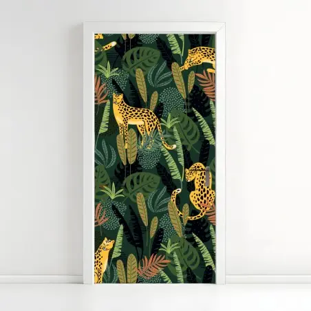 Sticker pour porte motif jungle aux léopards dorés – Wallnifity®