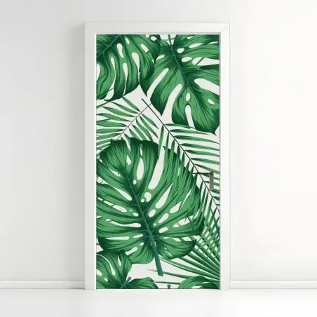 Sticker pour porte motif feuillage tropical vert – Wallnifity®